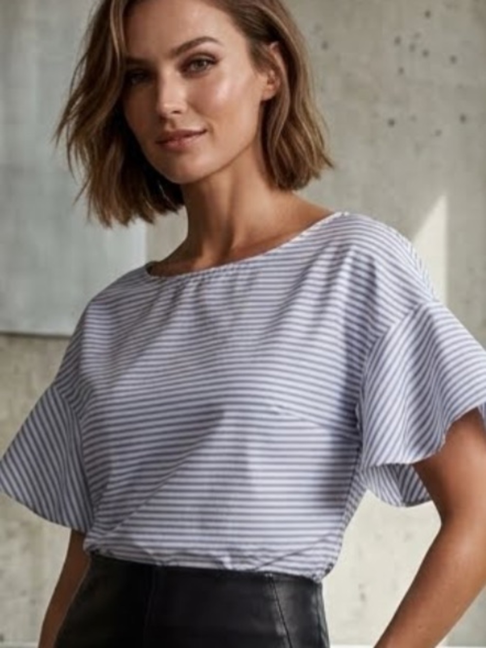 Banana Republic Striped Boatneck Tee Light Blue & White blouse top satin